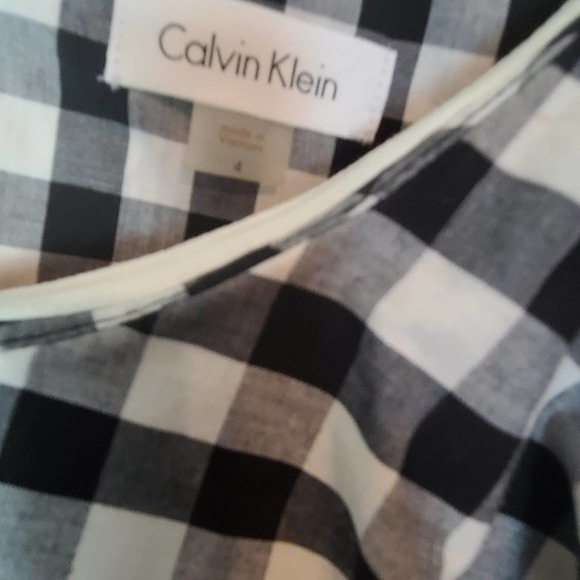 Calvin Klein Black White Gingham One Shoulder Ruffle Tie Waist Midi Dress 4 NWT - Picture 8 of 9